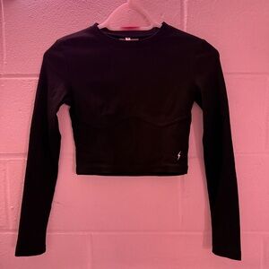Black Long Sleeve Crop Top with Stitching Under Bust